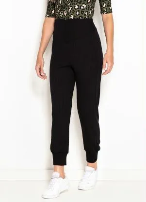 Maria Filó - Calça Jogging Canelada Mix de Listras Preta - MARIA FILÓ