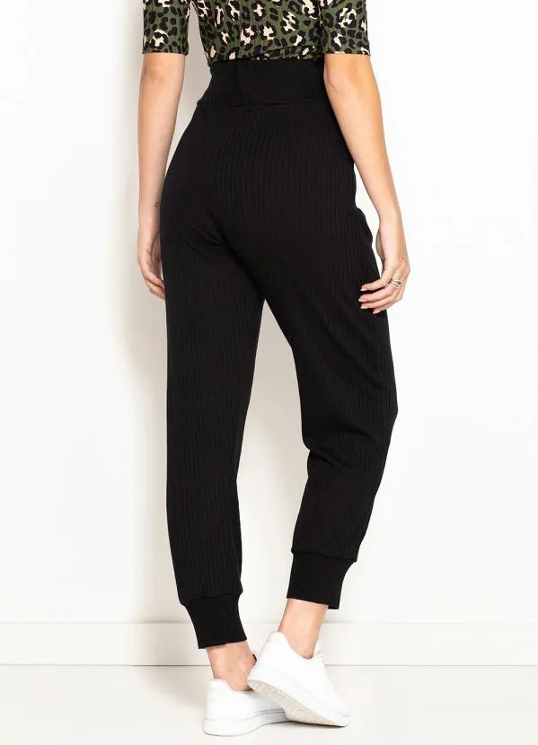 Maria Filó - Calça Jogging Canelada Mix de Listras Preta 2