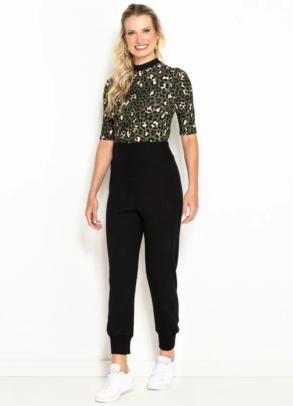 Maria Filó - Calça Jogging Canelada Mix de Listras Preta 3