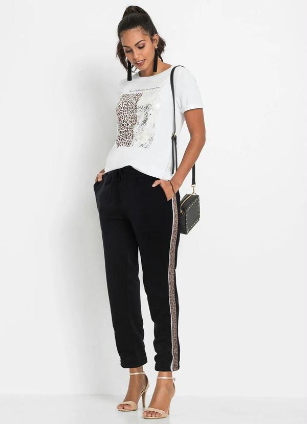 Outlet - Calça Listra Lateral Animal Print Preta 3