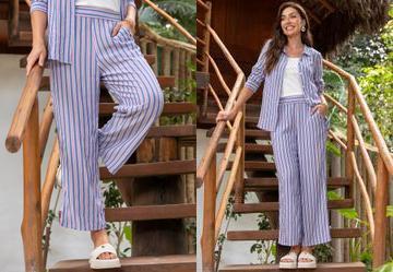 Cala Listrado Colorido em Viscose Plana