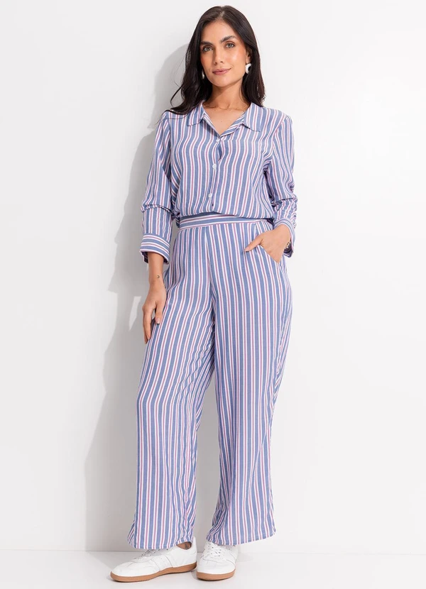 Quintess - Calça Listrado Colorido em Viscose Plana 11