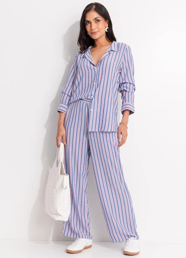 Quintess - Calça Listrado Colorido em Viscose Plana 12