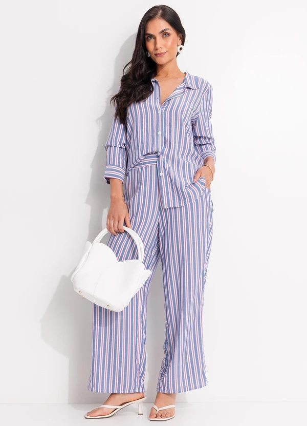 Quintess - Calça Listrado Colorido em Viscose Plana 13