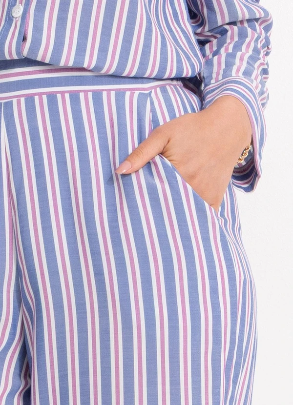 Quintess - Calça Listrado Colorido em Viscose Plana 16