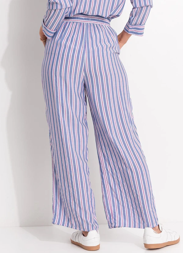 Quintess - Calça Listrado Colorido em Viscose Plana 3