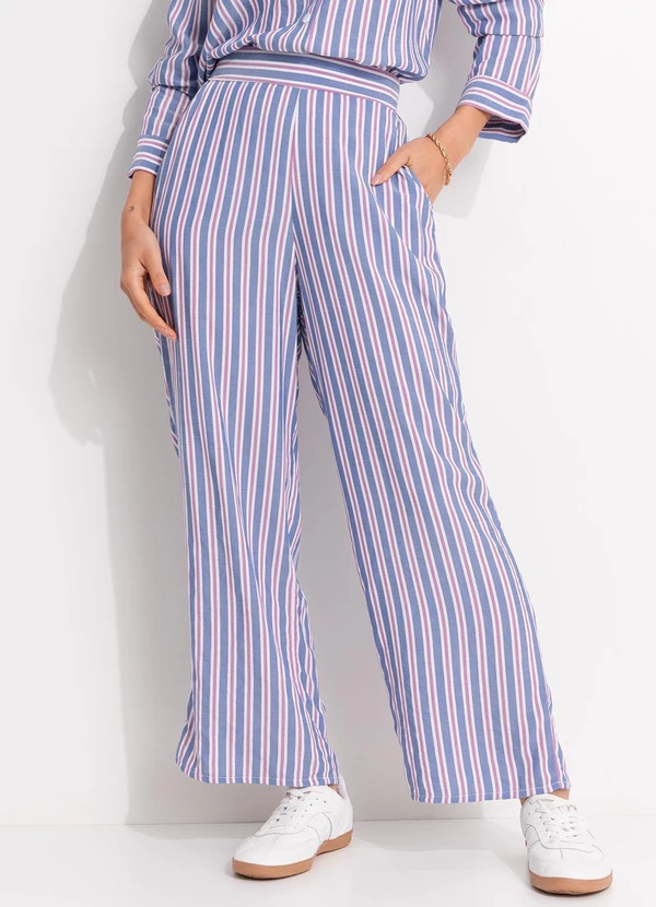 Quintess - Calça Listrado Colorido em Viscose Plana 8
