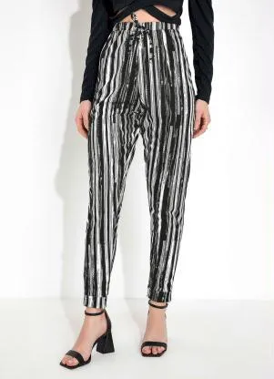 Moda Pop - Calça Listras Preta com Detalhe de Amarração - MODA POP