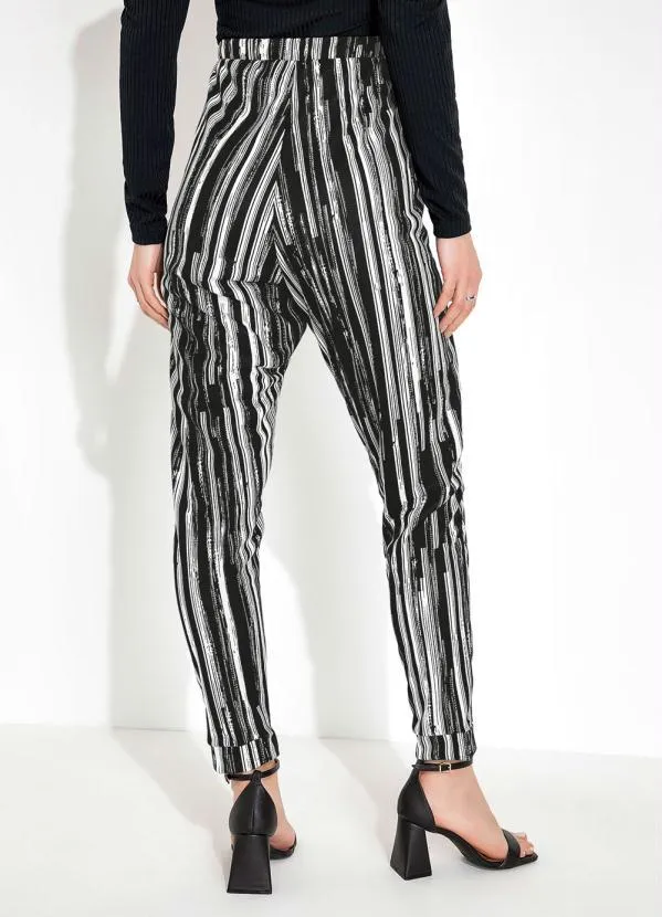 Moda Pop - Calça Listras Preta com Detalhe de Amarração 2