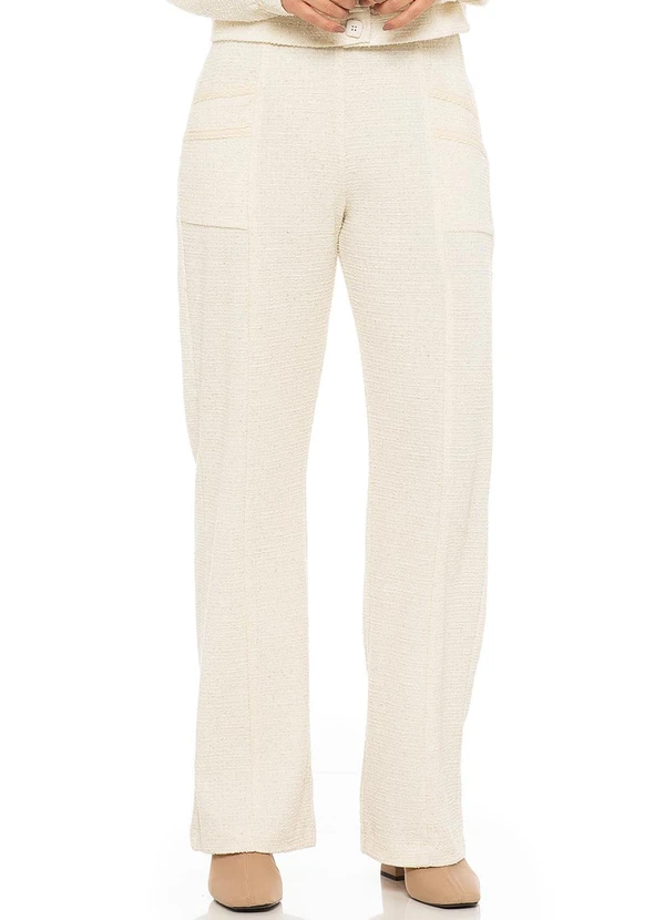 Rafree - Calça Malha Tweed com Linho Off Whit