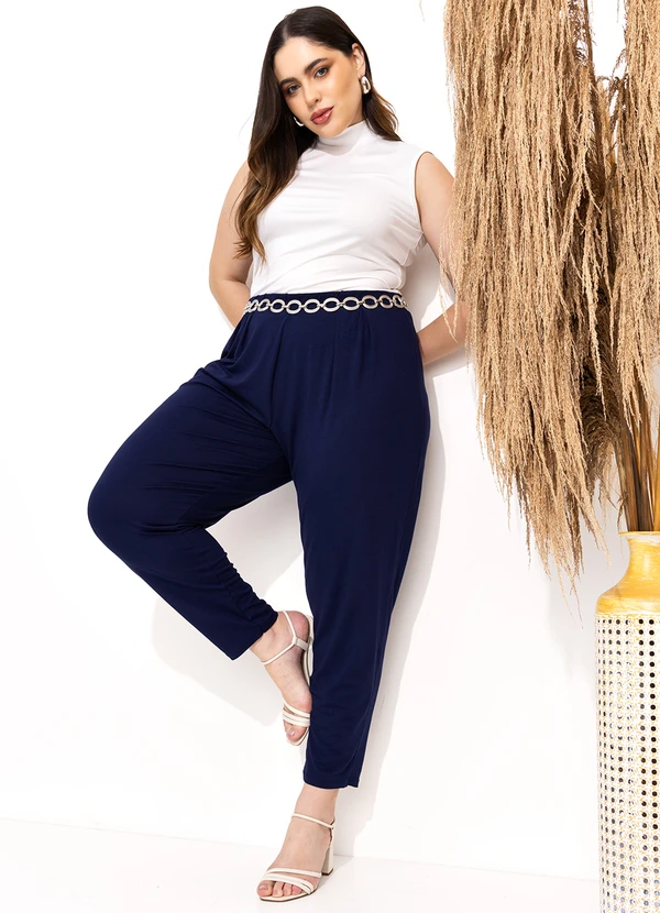 Quintess - Calça Marinho Soltinha com Pregas 10