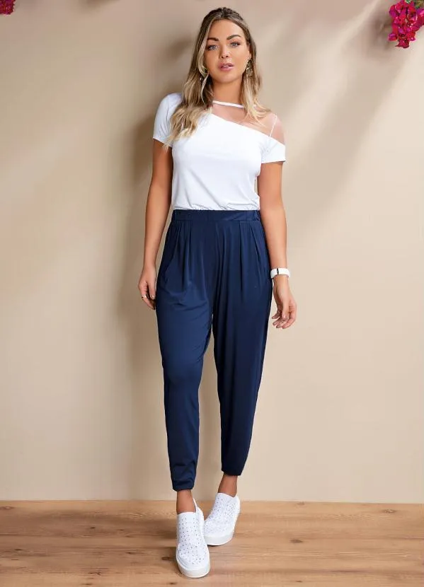 Quintess - Calça Marinho Soltinha com Pregas 5