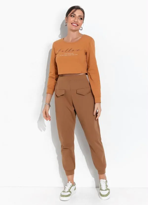 Moda Pop - Calça Marrom com Elástico na Cintura 3