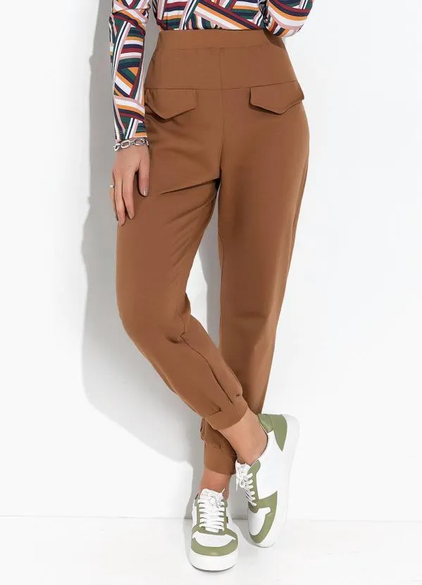Moda Pop - Calça Marrom com Elástico na Cintura 5