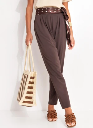 Quintess - Calça Marrom em Malha de Viscose - QUINTESS