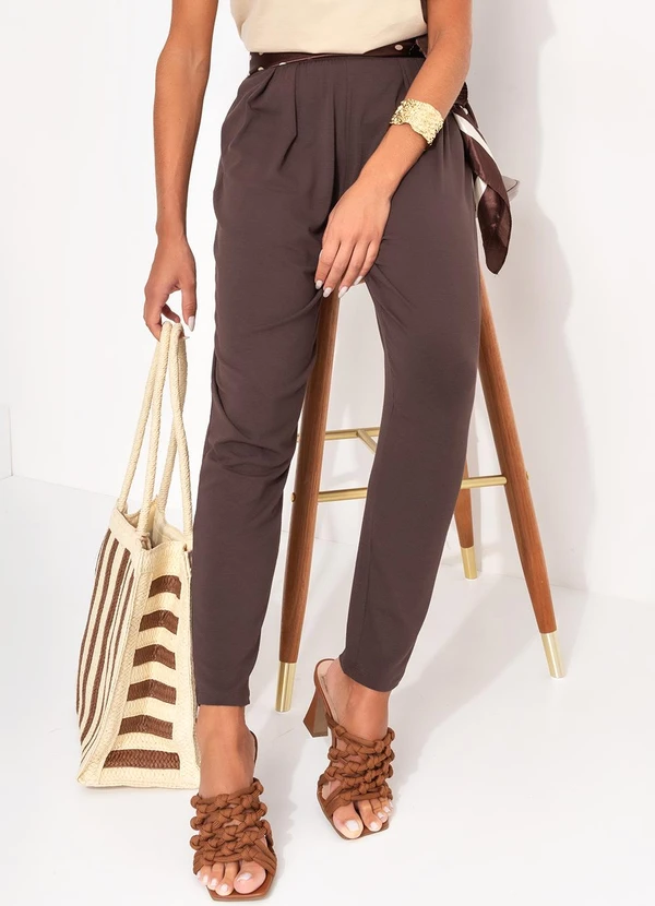 Quintess - Calça Marrom em Malha de Viscose 3