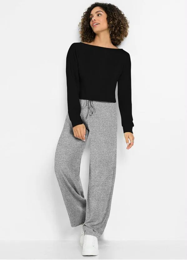 bonprix - Calça Mescla Claro em Canelado 3