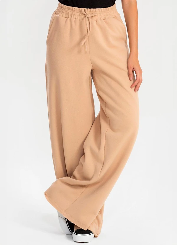 Meu Jeans - Calça Moletinho Wide Leg Tai Cappuccino