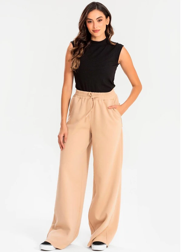 Meu Jeans - Calça Moletinho Wide Leg Tai Cappuccino 3