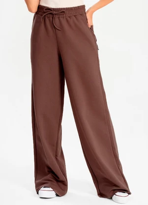 Meu Jeans - Calça Moletinho Wide Leg Tai Marrom - MEU JEANS