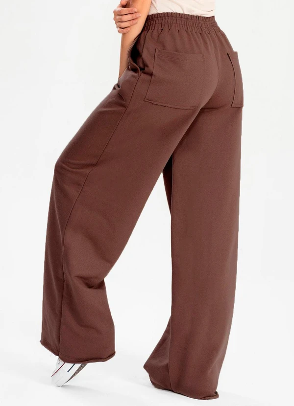 Meu Jeans - Calça Moletinho Wide Leg Tai Marrom 2