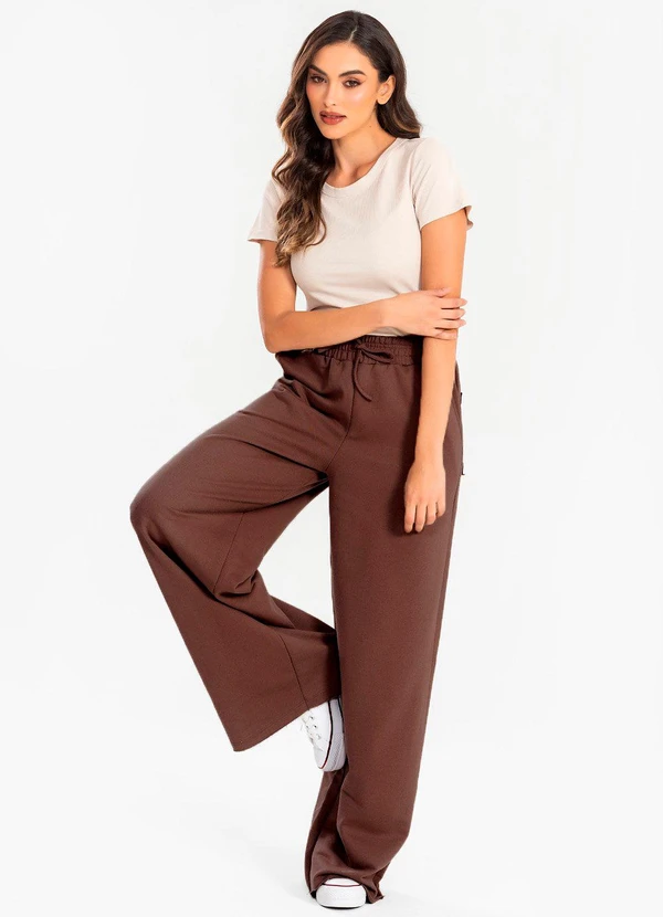 Meu Jeans - Calça Moletinho Wide Leg Tai Marrom 3