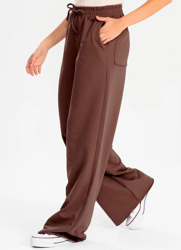 Meu Jeans - Calça Moletinho Wide Leg Tai Marrom 4