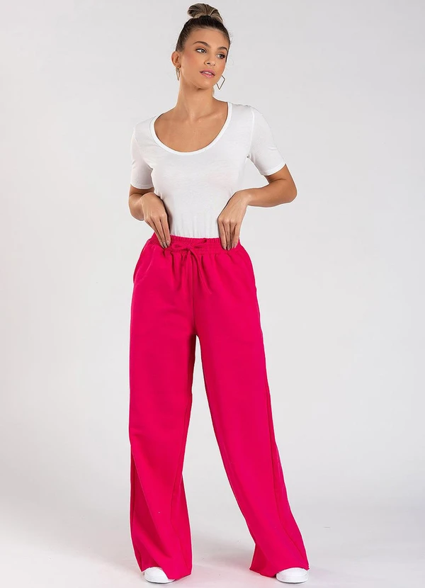 Meu Jeans - Calça Moletinho Wide Leg Tai Pink Pink 3