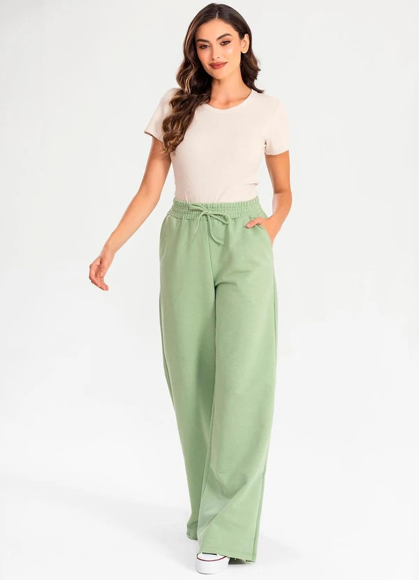 Meu Jeans - Calça Moletinho Wide Leg Tai Verde Pistache 3