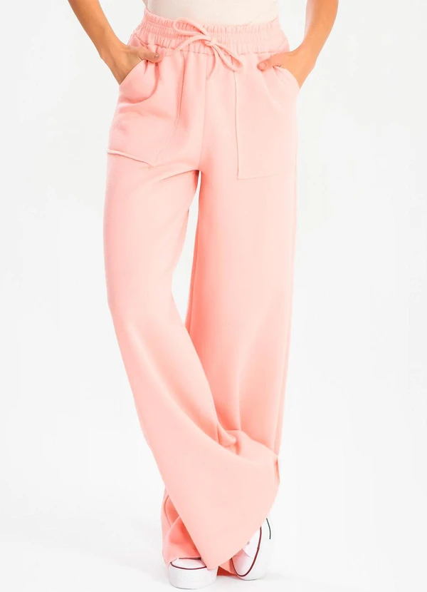 Meu Jeans - Calça Moletinho Wide Leg Val Blush