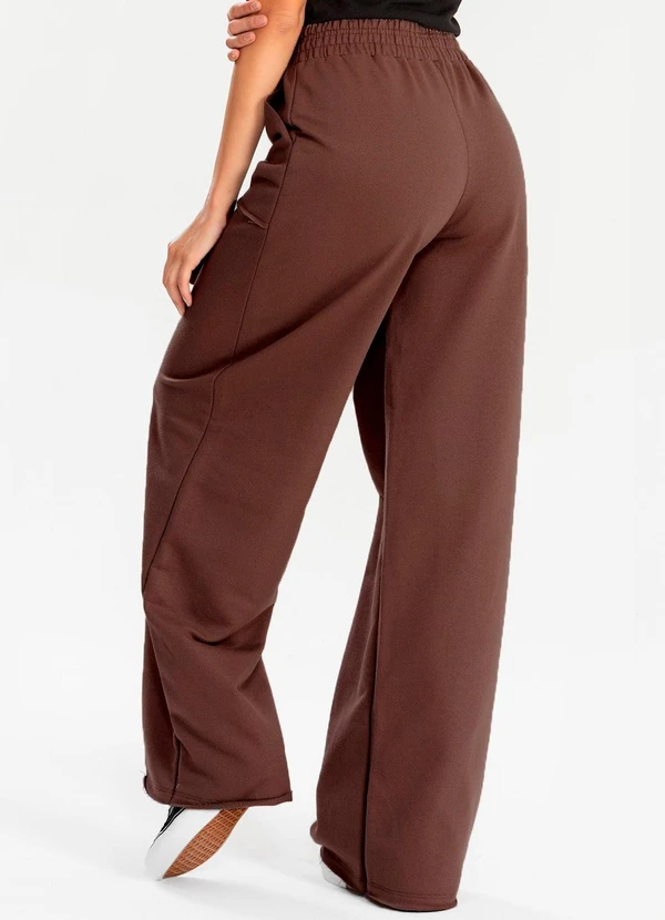 Meu Jeans - Calça Moletinho Wide Leg Val Marrom 2