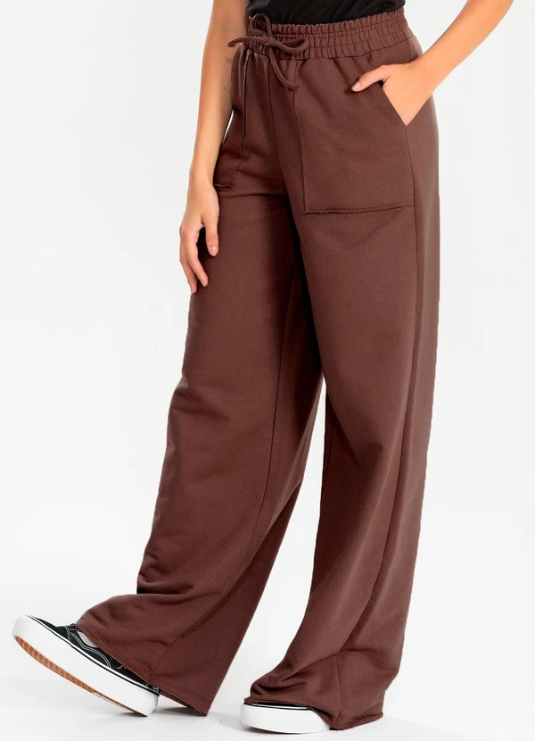 Meu Jeans - Calça Moletinho Wide Leg Val Marrom 4