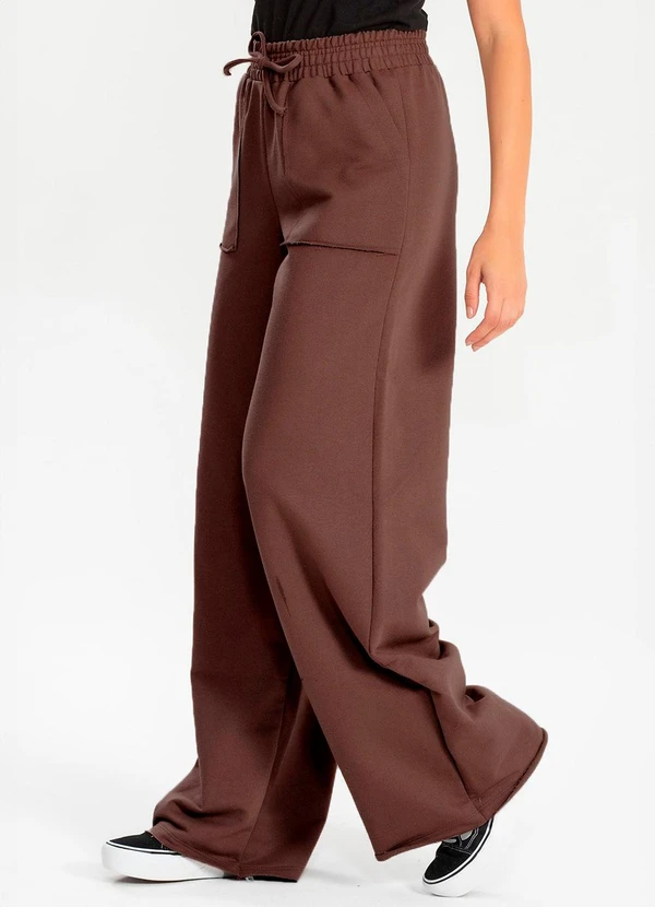 Meu Jeans - Calça Moletinho Wide Leg Val Marrom 5