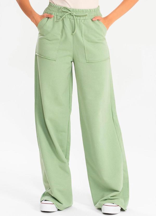 Meu Jeans - Calça Moletinho Wide Leg Val Verde Pistache