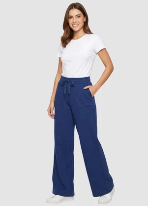 Yends Fashion - Calça Moletom Peluciado Wide Leg 2 Bolsos Azul - YENDS FASHION