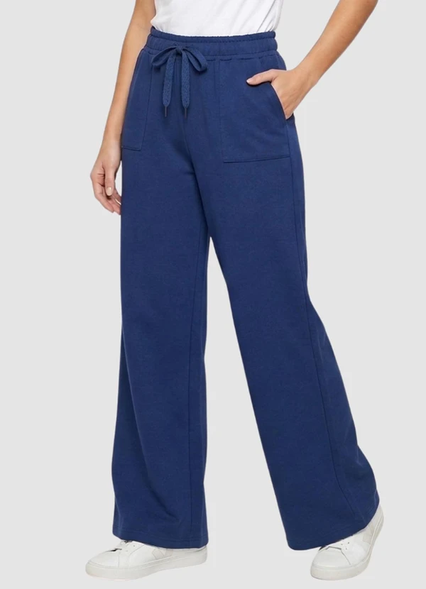 Yends Fashion - Calça Moletom Peluciado Wide Leg 2 Bolsos Azul