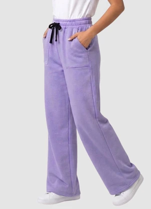 Yends Fashion - Calça Moletom Peluciado Wide Leg 2 Bolsos Lilás - YENDS FASHION