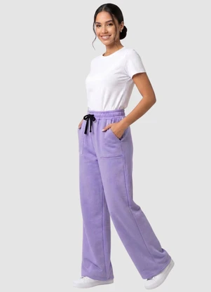 Yends Fashion - Calça Moletom Peluciado Wide Leg 2 Bolsos Lilás - YENDS FASHION