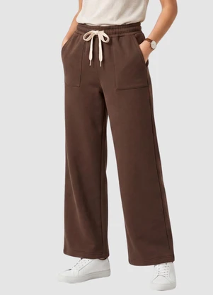 Yends Fashion - Calça Moletom Peluciado Wide Leg 2 Bolsos Marrom - YENDS FASHION