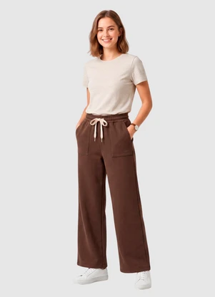 Yends Fashion - Calça Moletom Peluciado Wide Leg 2 Bolsos Marrom - YENDS FASHION