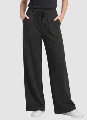 Yends Fashion - Calça Moletom Peluciado Wide Leg 2 Bolsos Preto - YENDS FASHION