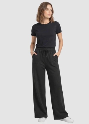 Yends Fashion - Calça Moletom Peluciado Wide Leg 2 Bolsos Preto - YENDS FASHION