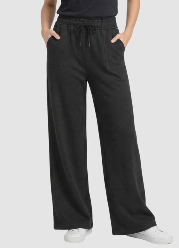 Yends Fashion - Calça Moletom Peluciado Wide Leg 2 Bolsos Preto