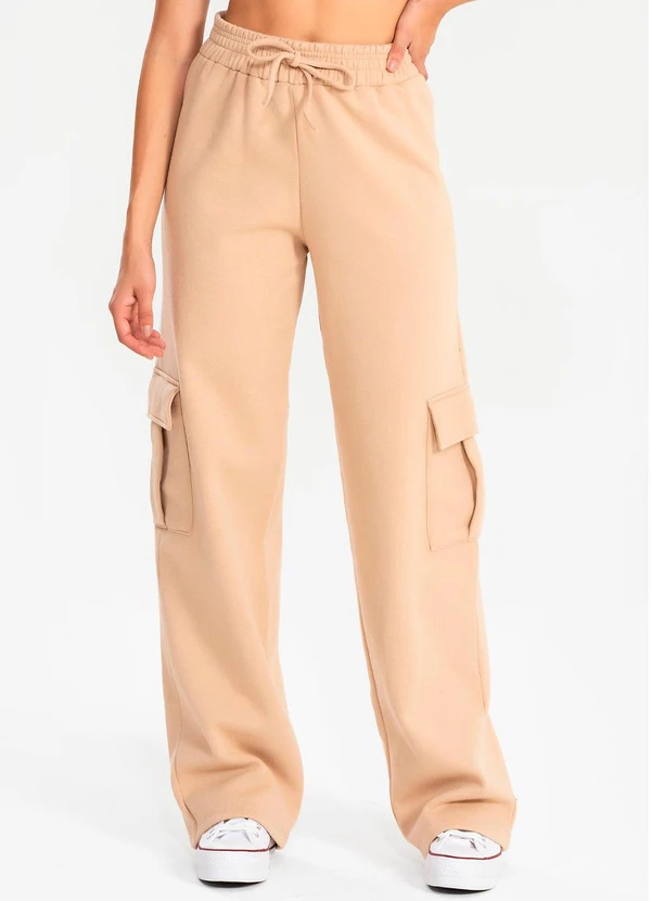 Meu Jeans - Calça Moletom Reta Cargo Cappuccino