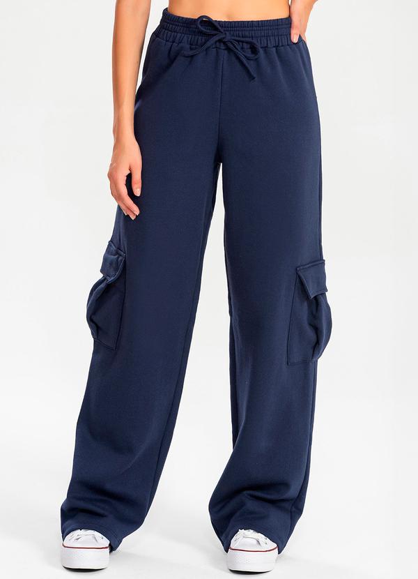 Meu Jeans - Calça Moletom Reta Cargo Marinho
