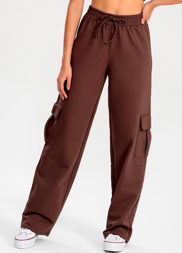 Meu Jeans - Calça Moletom Reta Cargo Marrom