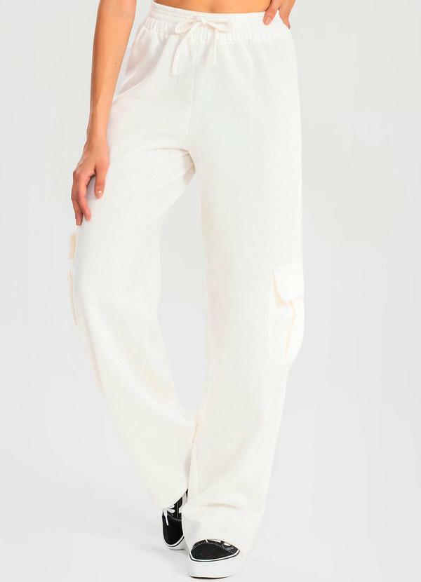 Meu Jeans - Calça Moletom Reta Cargo Off White