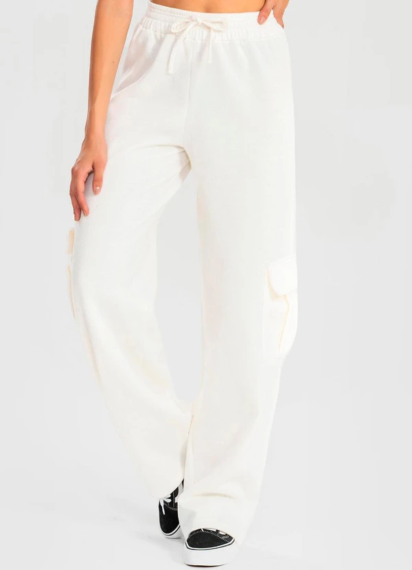 Meu Jeans - Calça Moletom Reta Cargo Off White