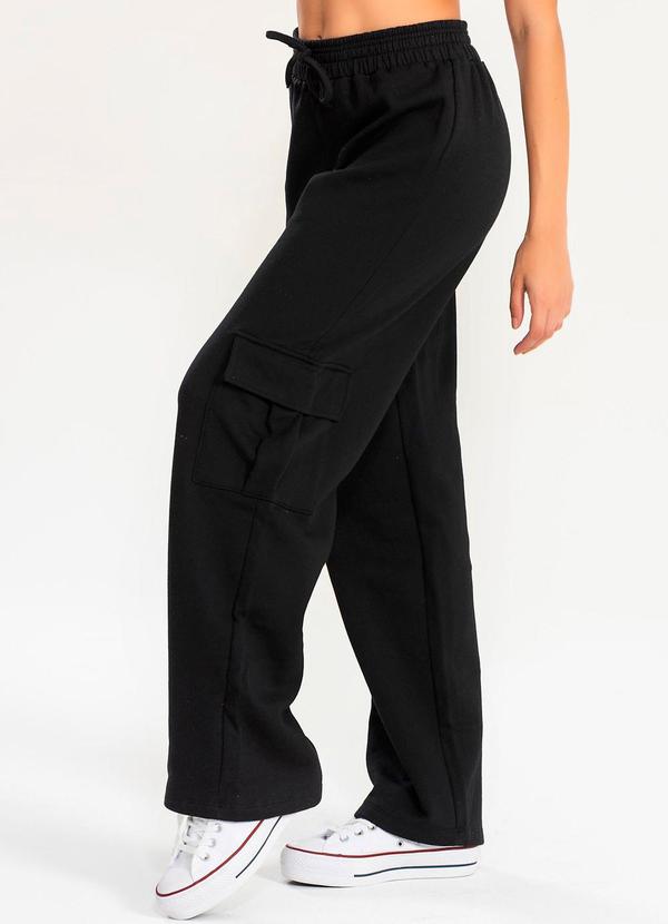 Meu Jeans - Calça Moletom Reta Cargo Preto 4