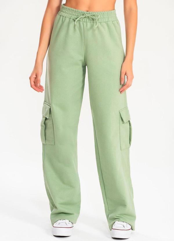 Meu Jeans - Calça Moletom Reta Cargo Verde Pistache